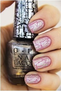 Pink nail polish with silver OPI shatter polish as a top coat