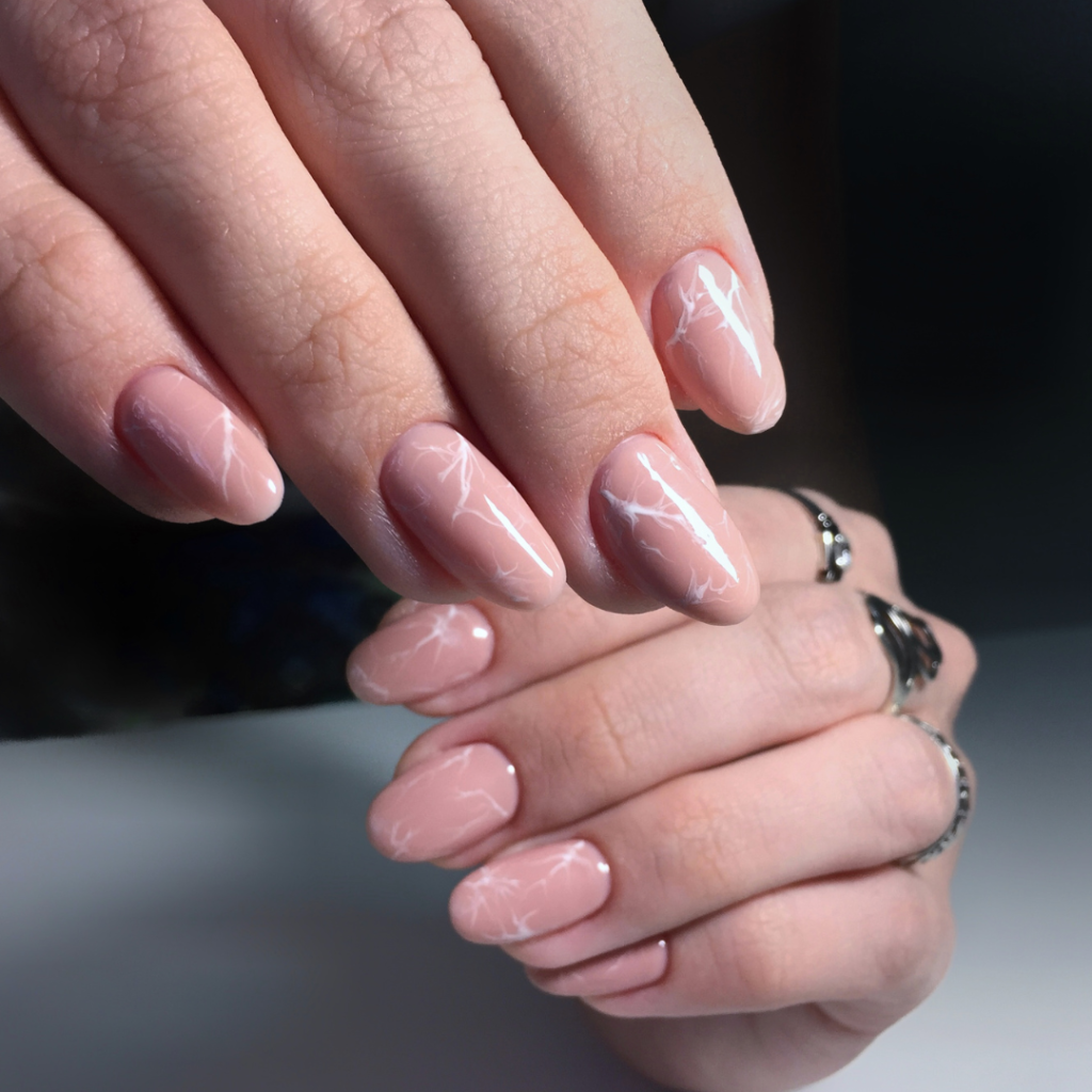 Subtle Nude Pink and White Marble Nails