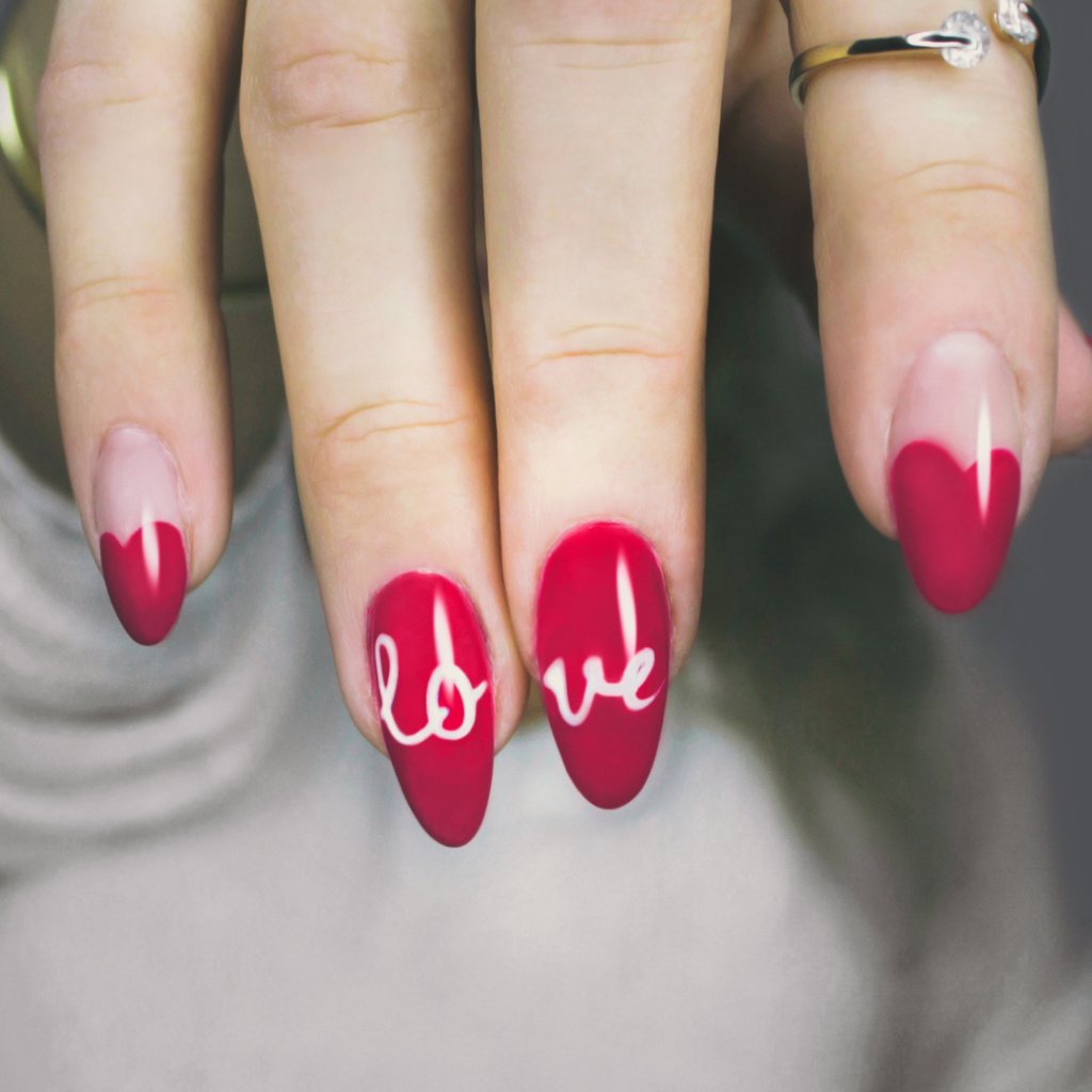 Spell Love letters Red Valentine's Manicure with French Tips